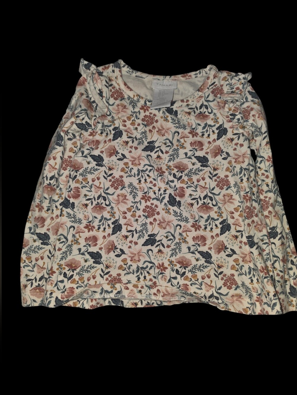 9/8/56. Girls Tahari Cream Floral Long-Sleeve Tee with Pink and Navy Accents